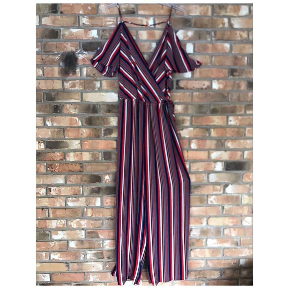 Find Me Plus Women’s Multicolored Striped Wide Leg Jumpsuit 3X